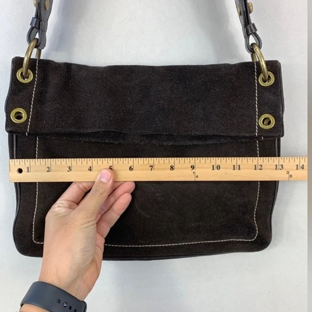 Bally Trensa Foldover Suede Shoulder Bag Womens OS Brown Italy Vintage Leather